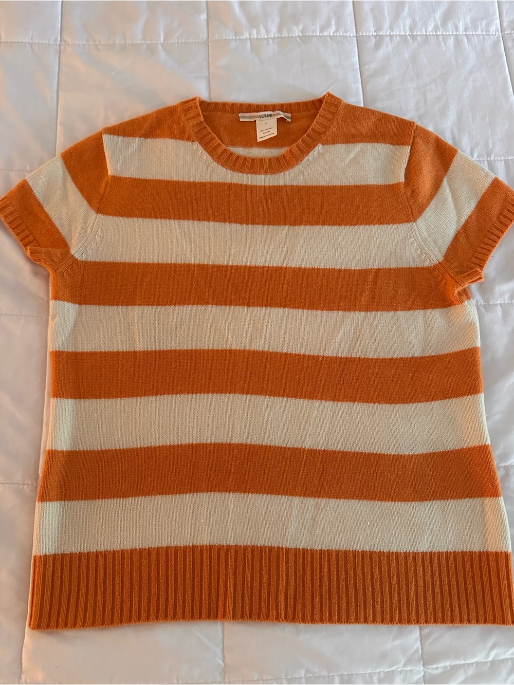 J. Crew Orange and Cream Striped Cashmere Sweater
